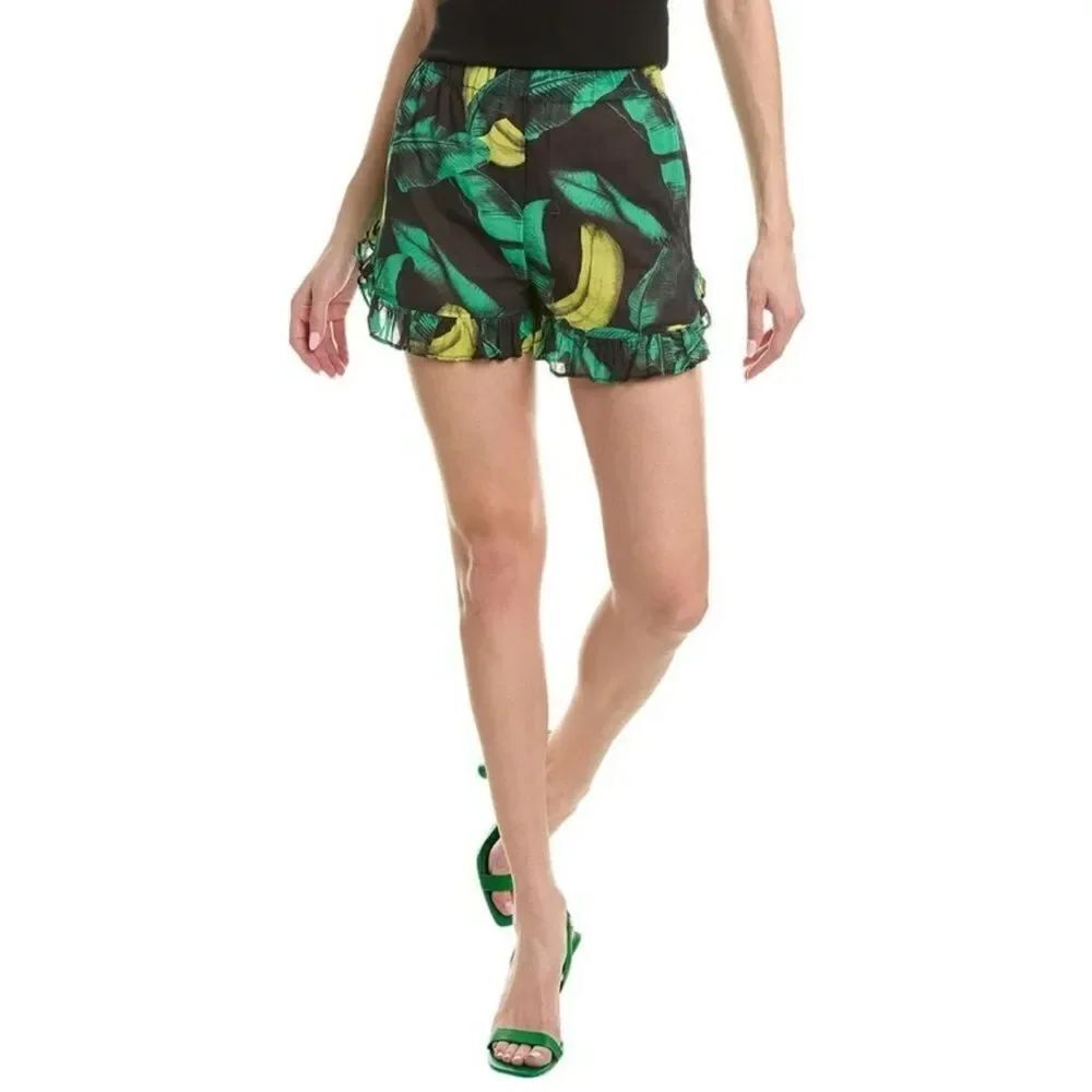 Ganni Women's Green Cover-Up Shorts Size 40 Banana Tree Organic Cotton